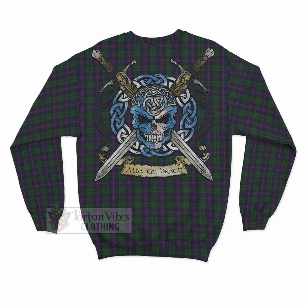 Tartan Vibes Clothing Urquhart Tartan Sweatshirt with Family Crest Celtic Skull Style