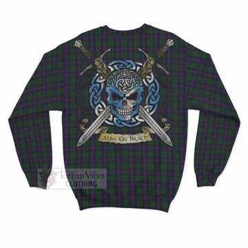 Urquhart Tartan Sweatshirt with Family Crest Celtic Skull Style