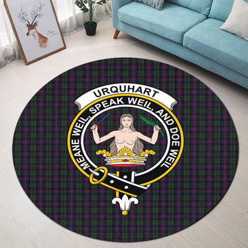 urquhart-tartan-round-rug-with-family-crest