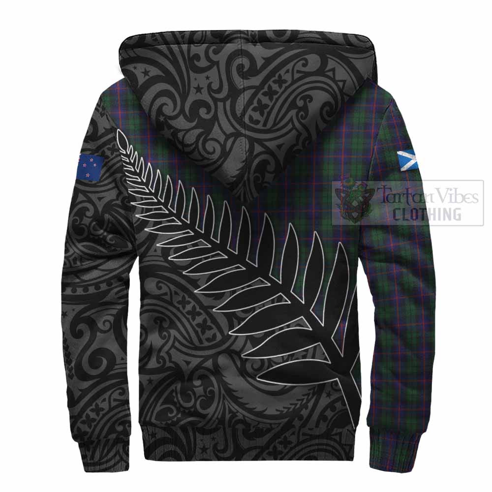 Tartan Vibes Clothing Urquhart Crest Tartan Sherpa Hoodie with New Zealand Silver Fern Half Style