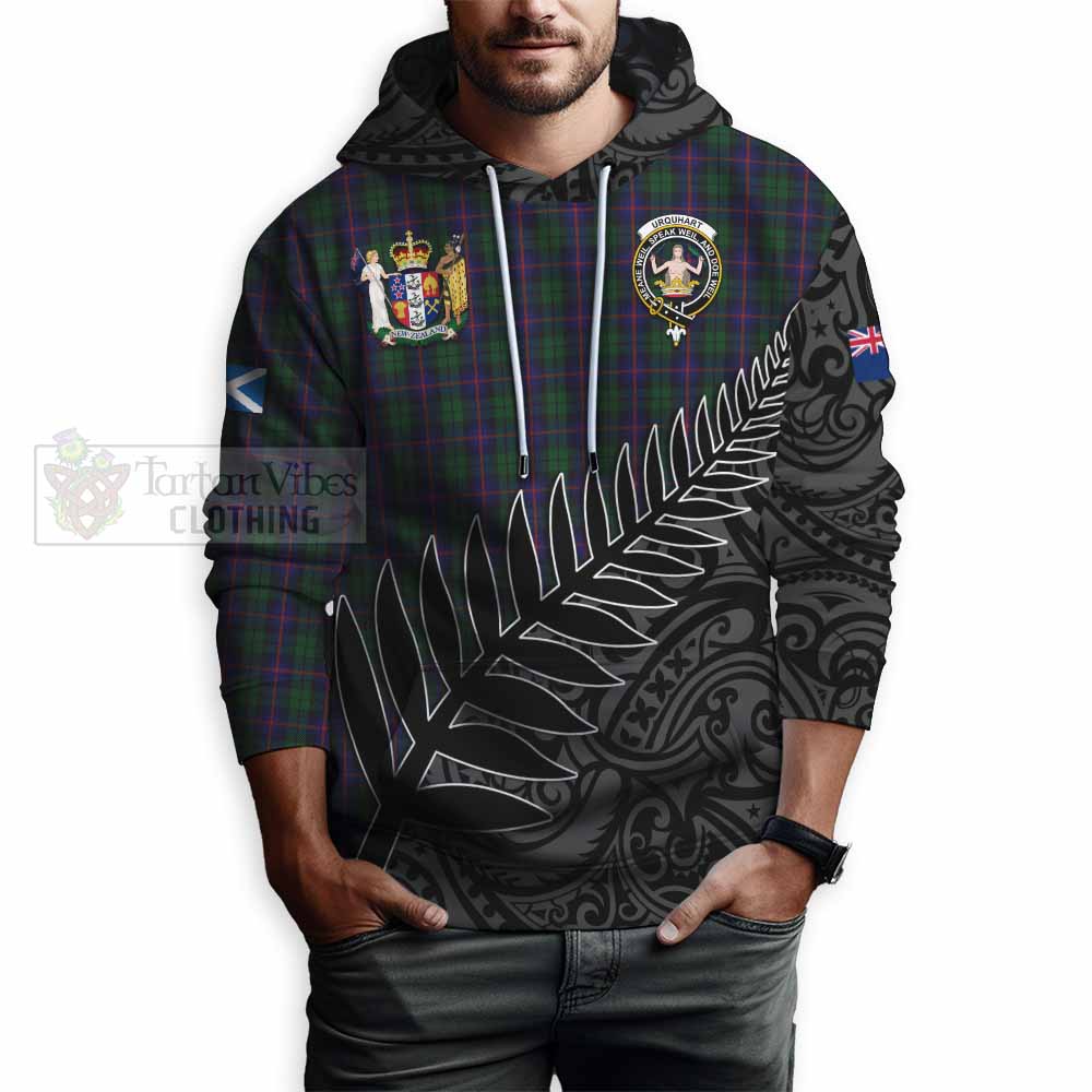 Tartan Vibes Clothing Urquhart Crest Tartan Hoodie with New Zealand Silver Fern Half Style