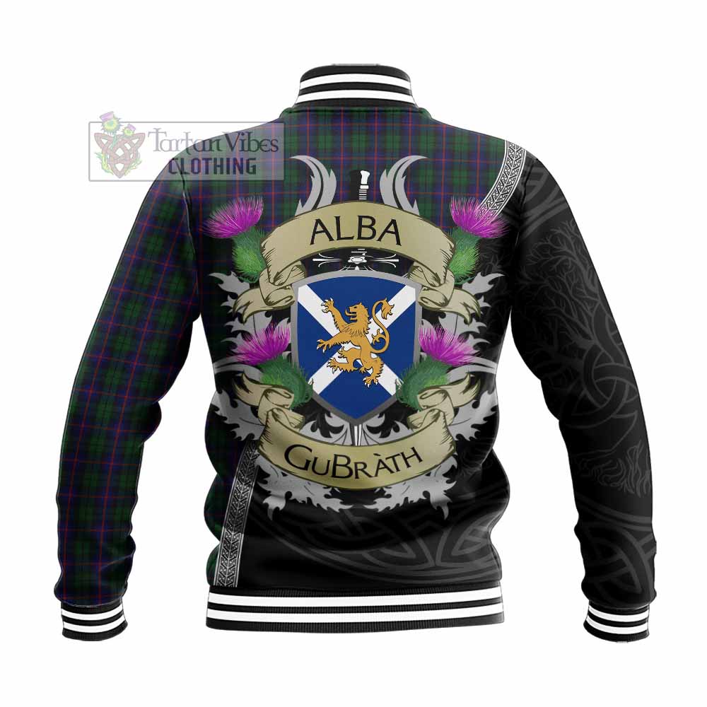 Tartan Vibes Clothing Urquhart Tartan Family Crest Baseball Jacket Lion Rampant Royal Thistle Shield Celtic Inspired
