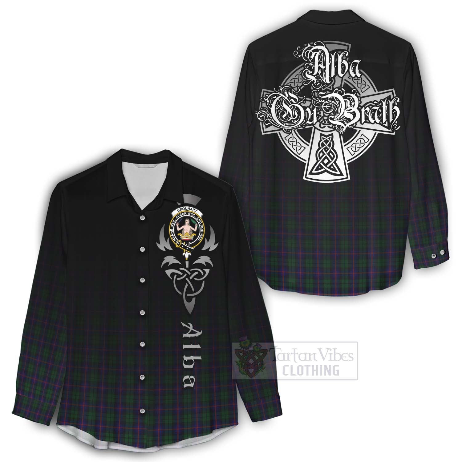 Tartan Vibes Clothing Urquhart Tartan Women's Casual Shirt Featuring Alba Gu Brath Family Crest Celtic Inspired