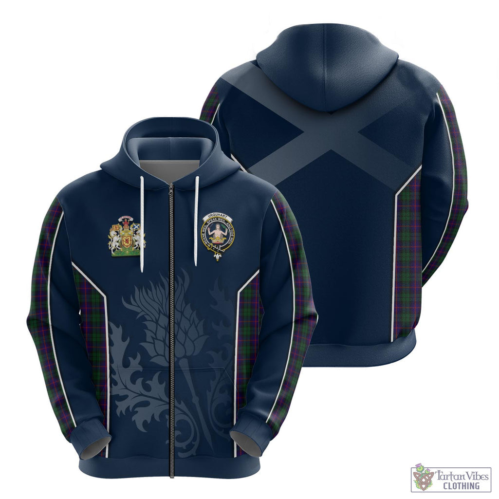 Tartan Vibes Clothing Urquhart Tartan Hoodie with Family Crest and Scottish Thistle Vibes Sport Style