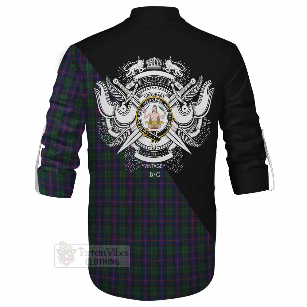 Tartan Vibes Clothing Urquhart Tartan Ghillie Kilt Shirt with Family Crest and Military Logo Style