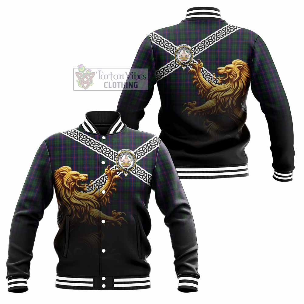 Tartan Vibes Clothing Urquhart Crest Tartan Baseball Jacket with Golden Lion Emblem Celtic Style