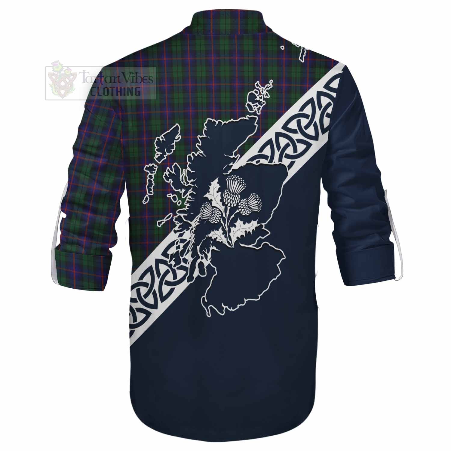 Tartan Vibes Clothing Urquhart Tartan Ghillie Kilt Shirt Featuring Thistle and Scotland Map