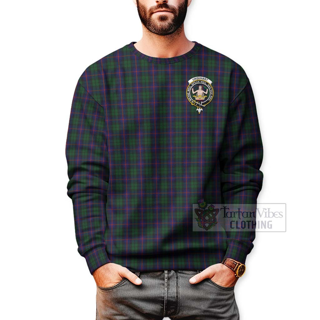 Tartan Vibes Clothing Urquhart Tartan Sweatshirt with Family Crest Celtic Skull Style