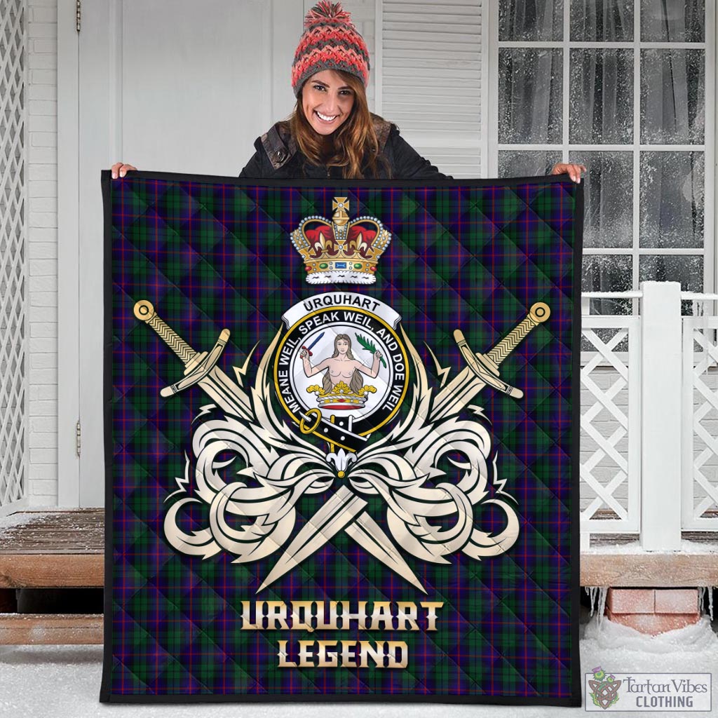 Tartan Vibes Clothing Urquhart Tartan Quilt with Clan Crest and the Golden Sword of Courageous Legacy