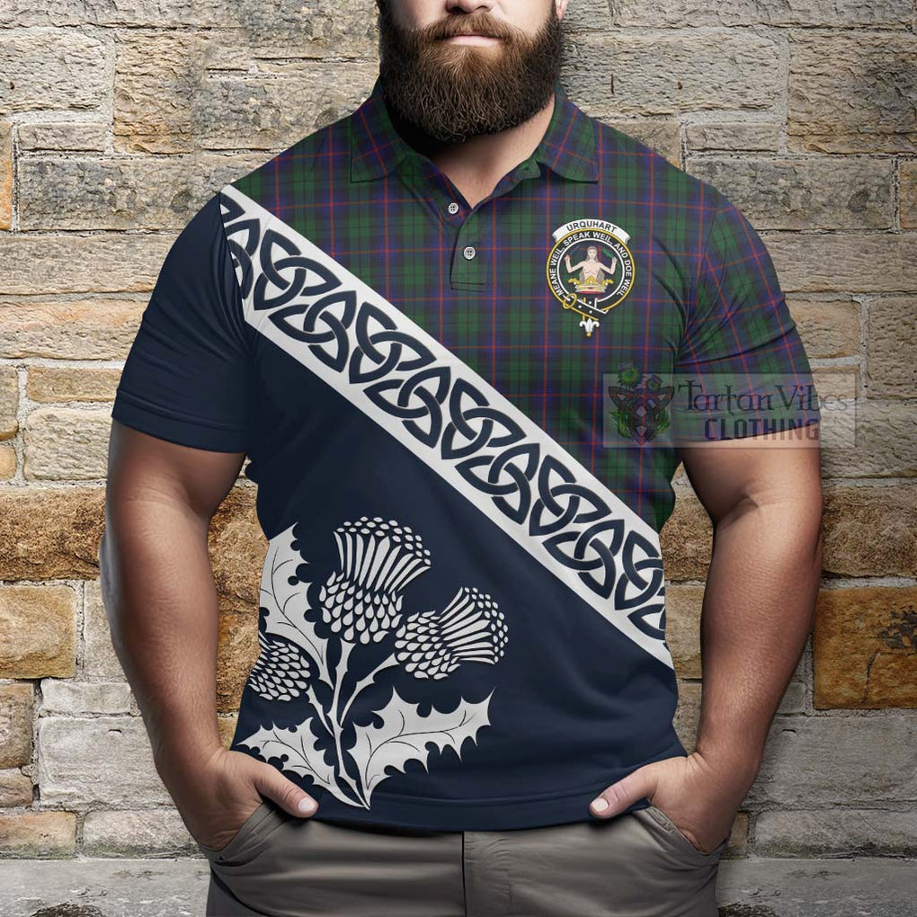 Urquhart Tartan Polo Shirt Featuring Thistle and Scotland Map