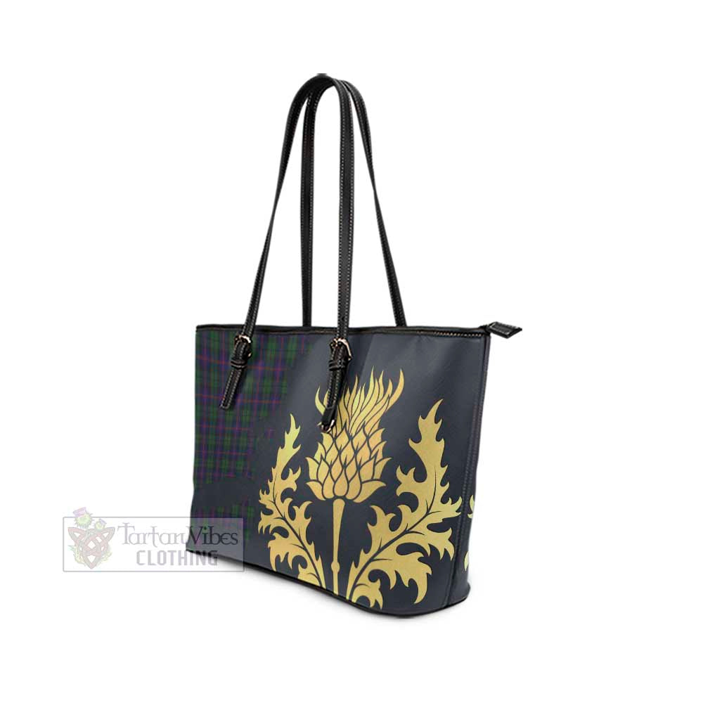 Tartan Vibes Clothing Urquhart Tartan Leather Tote Bag Gold Thistle Style