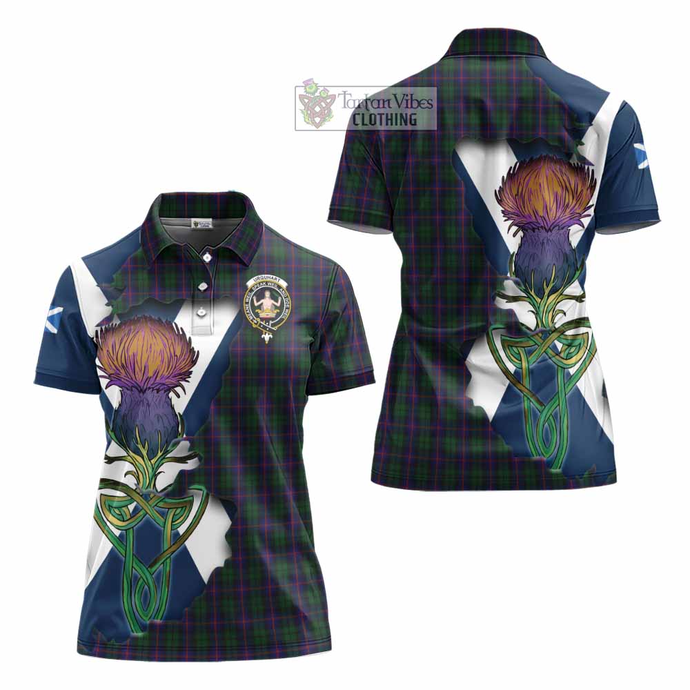 Tartan Vibes Clothing Urquhart Tartan Family Crest Women's Polo Shirt Scottish Thistle Celtic Inspired