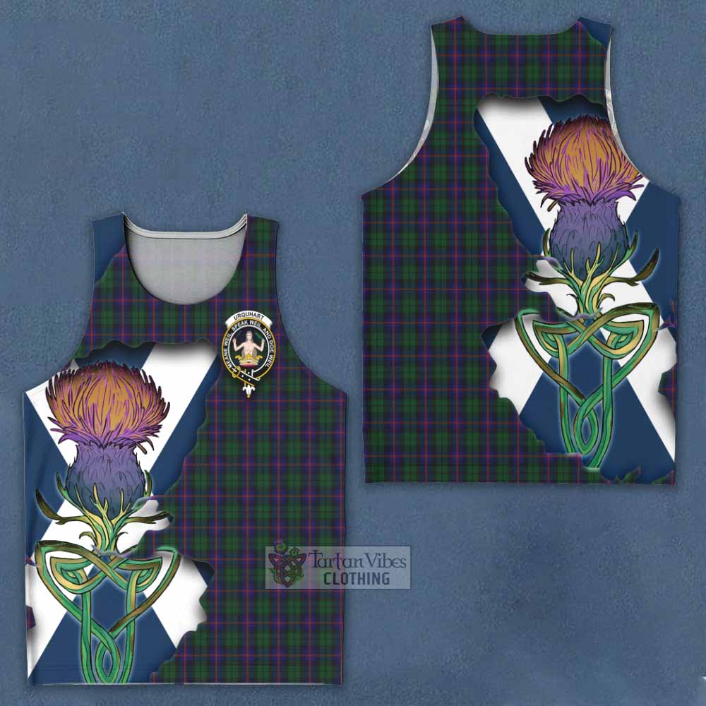 Tartan Vibes Clothing Urquhart Tartan Family Crest Men's Tank Top Scottish Thistle Celtic Inspired