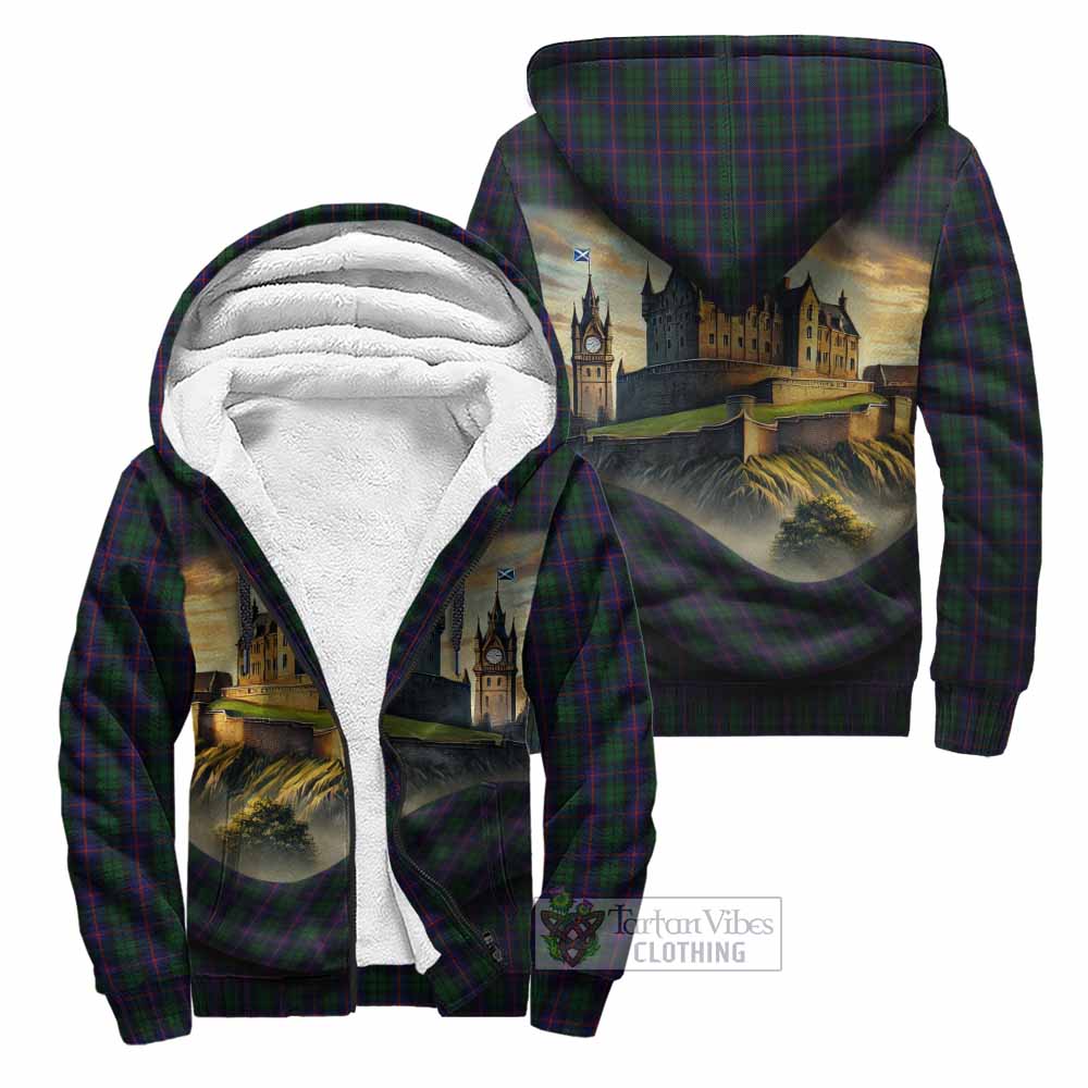Tartan Vibes Clothing Urquhart Tartan Family Crest Sherpa Hoodie with Scottish Ancient Castle Style