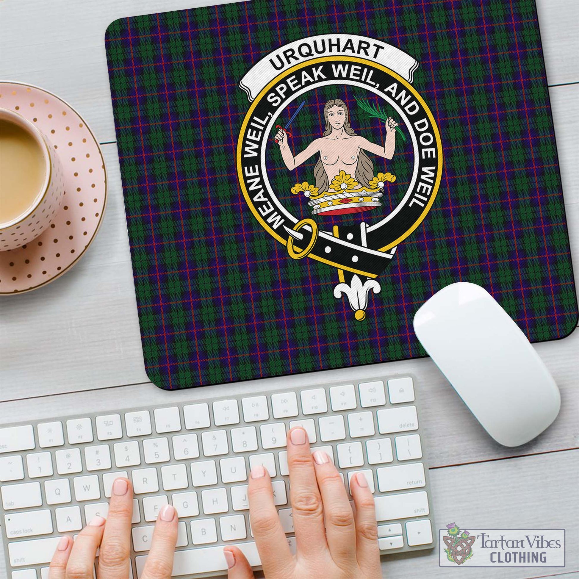 Tartan Vibes Clothing Urquhart Tartan Mouse Pad with Family Crest