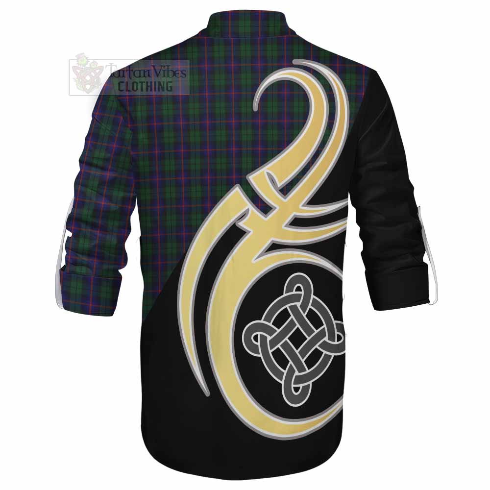 Tartan Vibes Clothing Urquhart Tartan Ghillie Kilt Shirt with Family Crest and Celtic Symbol Style