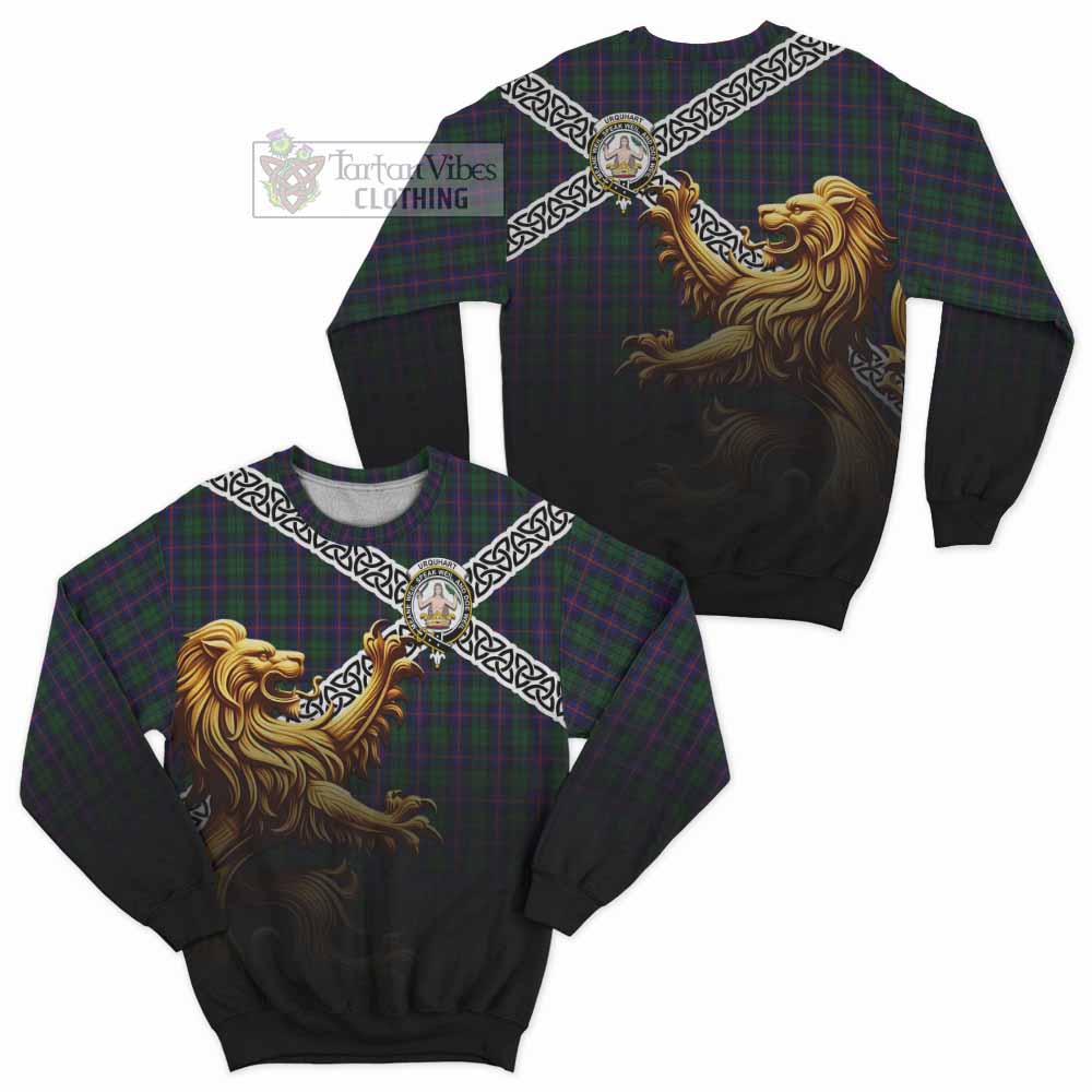 Tartan Vibes Clothing Urquhart Crest Tartan Sweatshirt with Golden Lion Emblem Celtic Style