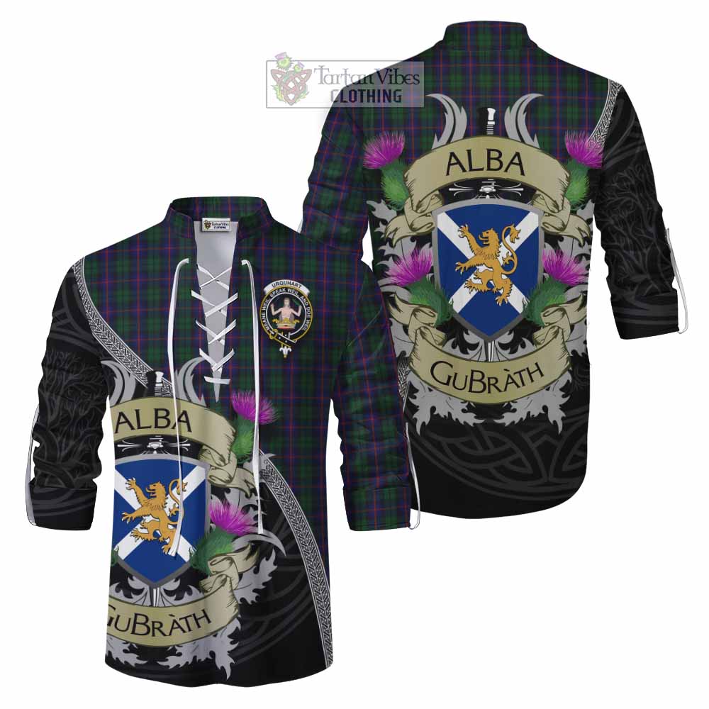 Tartan Vibes Clothing Urquhart Tartan Family Crest Ghillie Kilt Shirt Lion Rampant Royal Thistle Shield Celtic Inspired