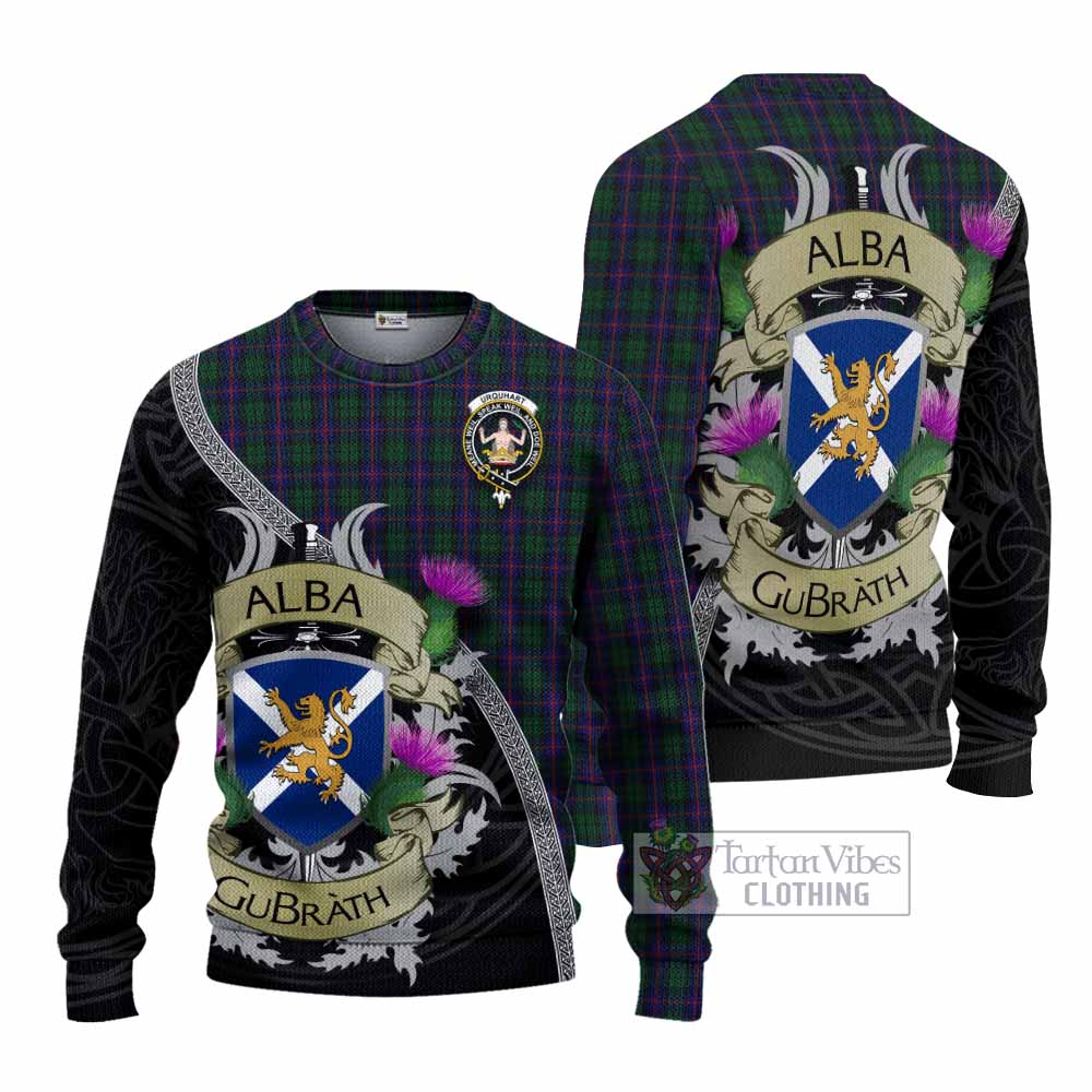 Tartan Vibes Clothing Urquhart Tartan Family Crest Knitted Sweater Lion Rampant Royal Thistle Shield Celtic Inspired