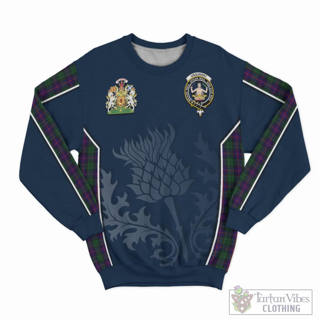 Tartan Vibes Clothing Urquhart Tartan Sweatshirt with Family Crest and Scottish Thistle Vibes Sport Style