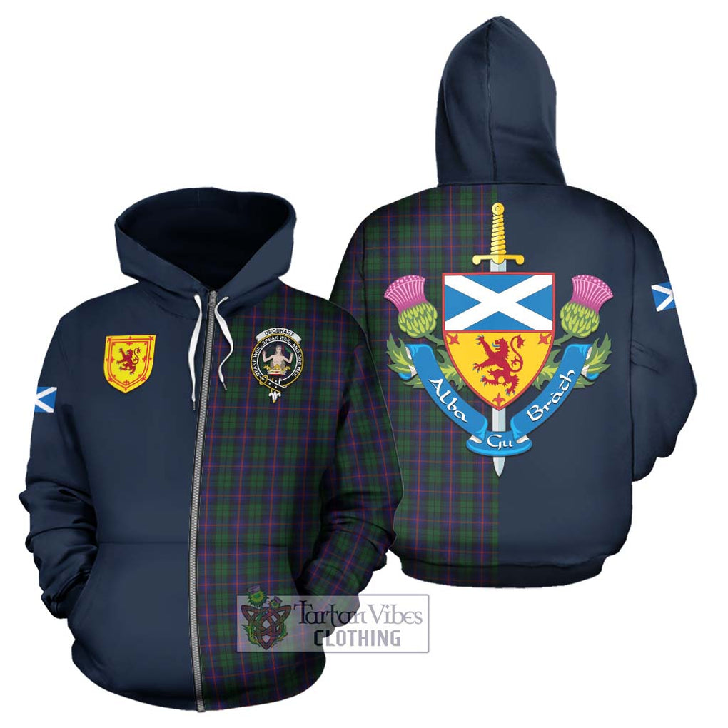 Tartan Vibes Clothing Urquhart Tartan Hoodie with Scottish Lion Royal Arm Half Style