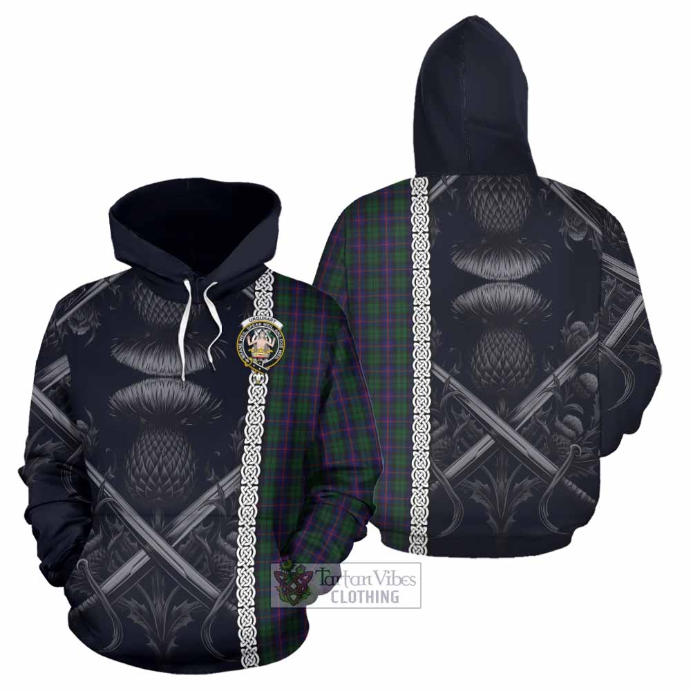 Tartan Vibes Clothing Urquhart Tartan Hoodie with Family Crest Cross Sword Thistle Celtic Vibes