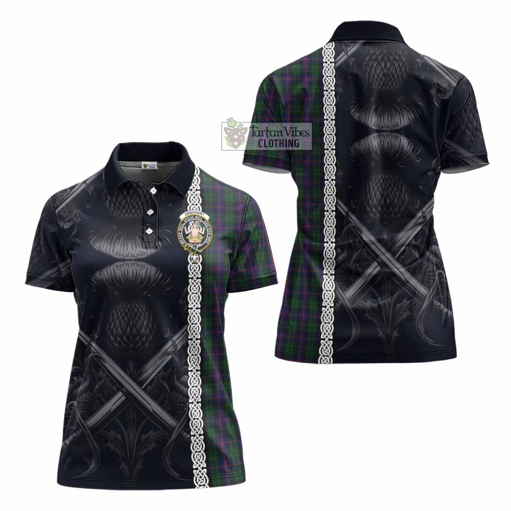Tartan Vibes Clothing Urquhart Tartan Women's Polo Shirt with Family Crest Cross Sword Thistle Celtic Vibes