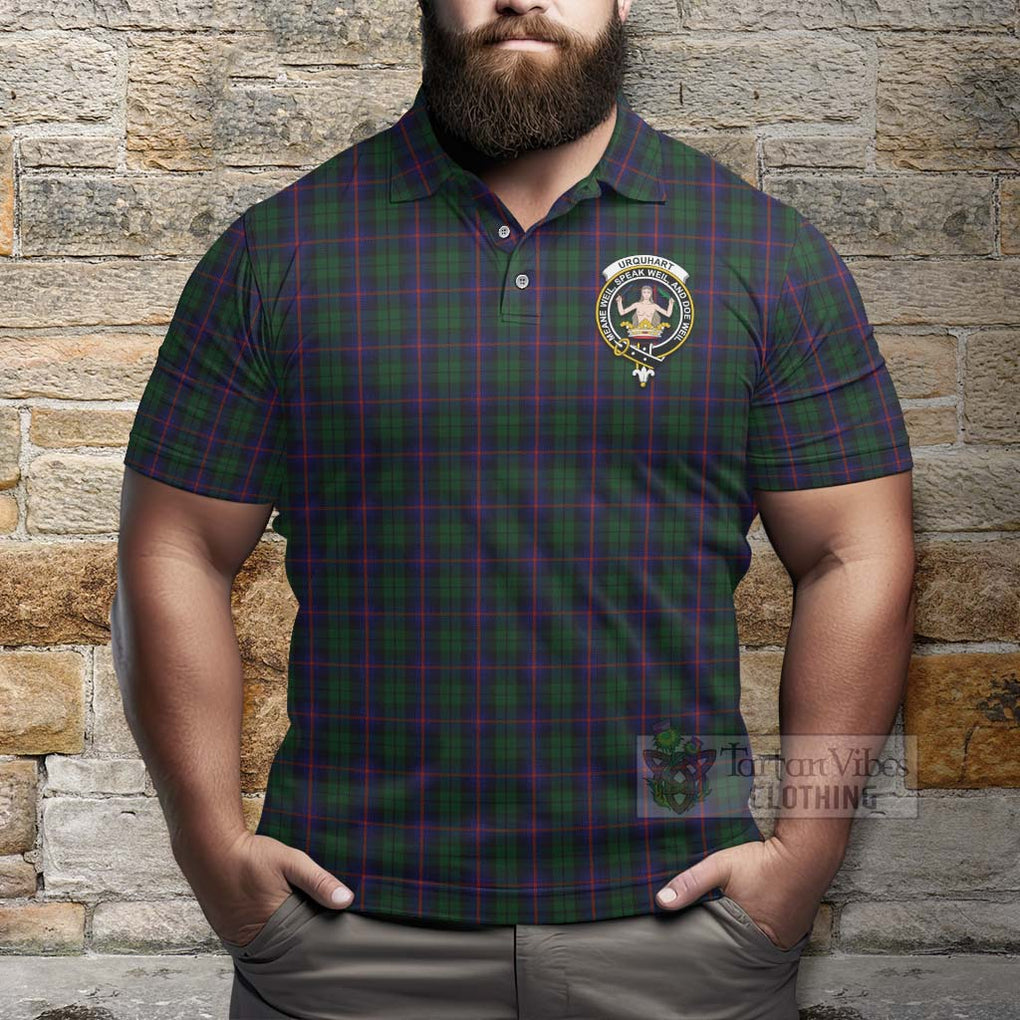 Tartan Vibes Clothing Urquhart Tartan Polo Shirt with Family Crest and Bearded Skull Holding Bottles of Whiskey