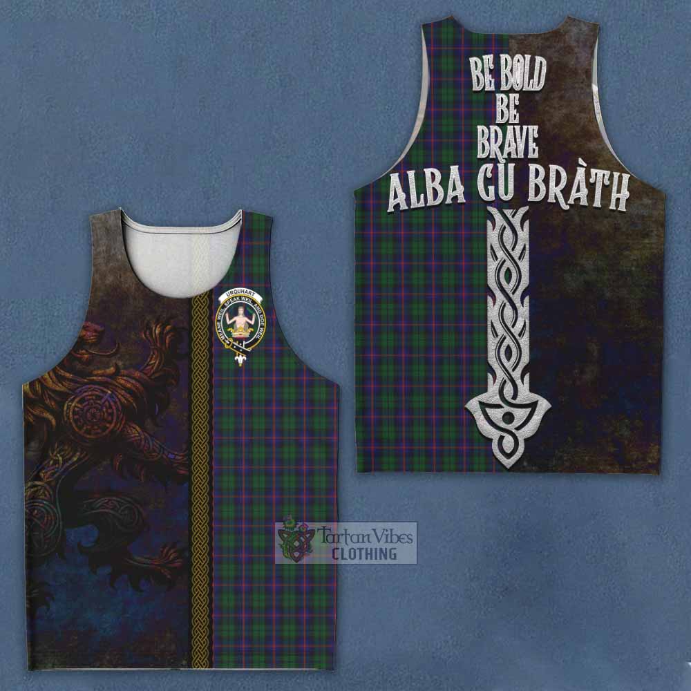 Tartan Vibes Clothing Urquhart Tartan Family Crest Men's Tank Top Alba Gu Brath Be Brave Lion Ancient Style