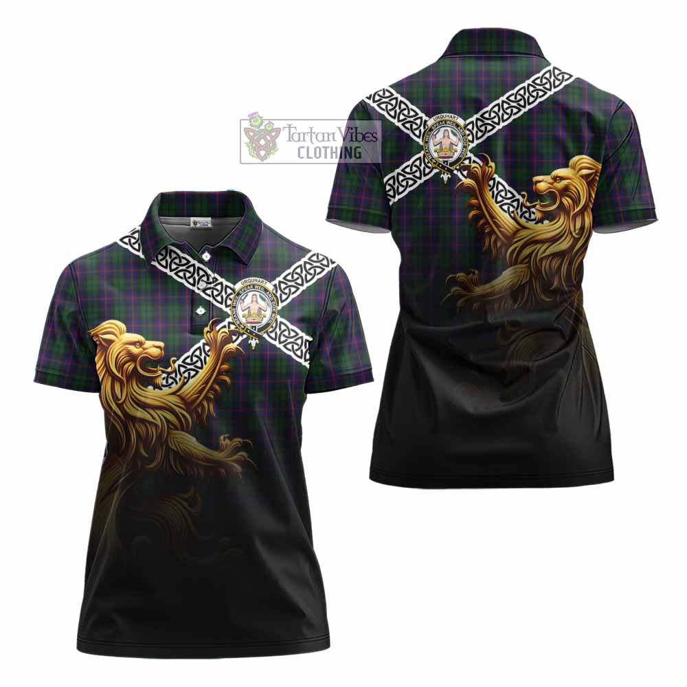 Tartan Vibes Clothing Urquhart Crest Tartan Women's Polo Shirt with Golden Lion Emblem Celtic Style
