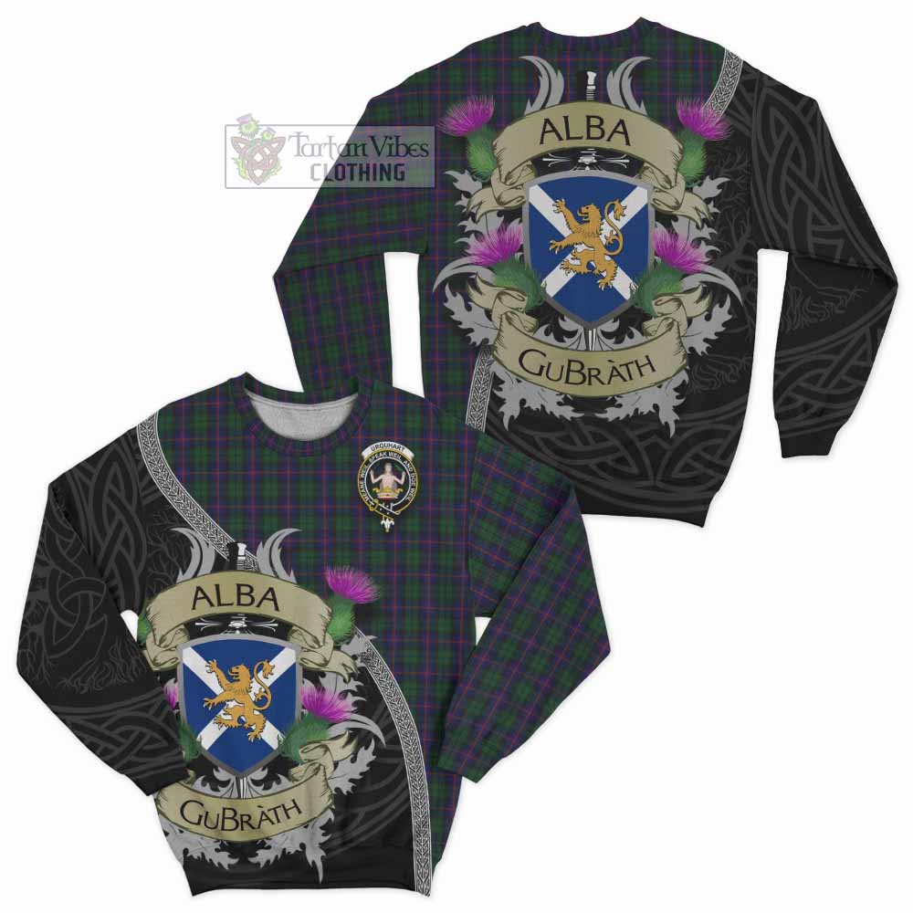 Tartan Vibes Clothing Urquhart Tartan Family Crest Sweatshirt Lion Rampant Royal Thistle Shield Celtic Inspired