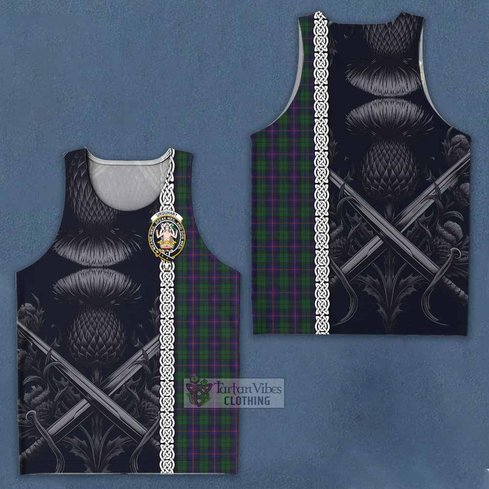 Tartan Vibes Clothing Urquhart Tartan Men's Tank Top with Family Crest Cross Sword Thistle Celtic Vibes