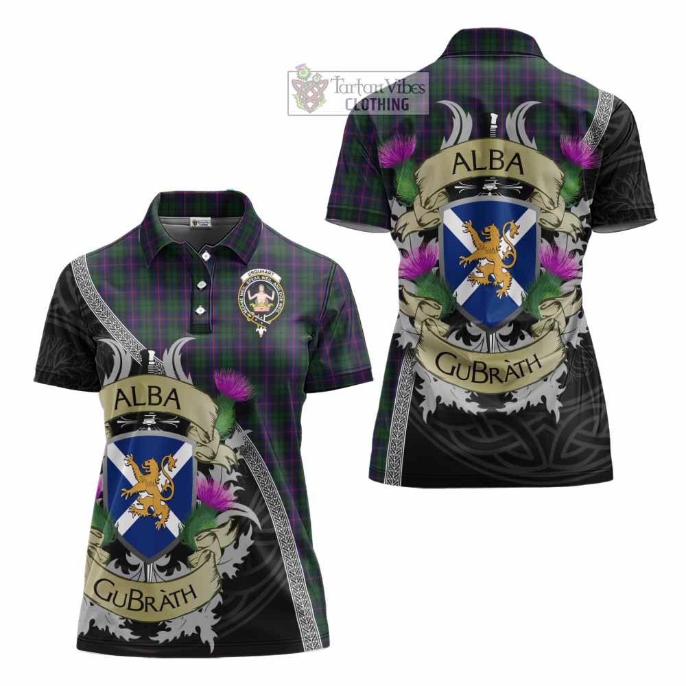 Tartan Vibes Clothing Urquhart Tartan Family Crest Women's Polo Shirt Lion Rampant Royal Thistle Shield Celtic Inspired