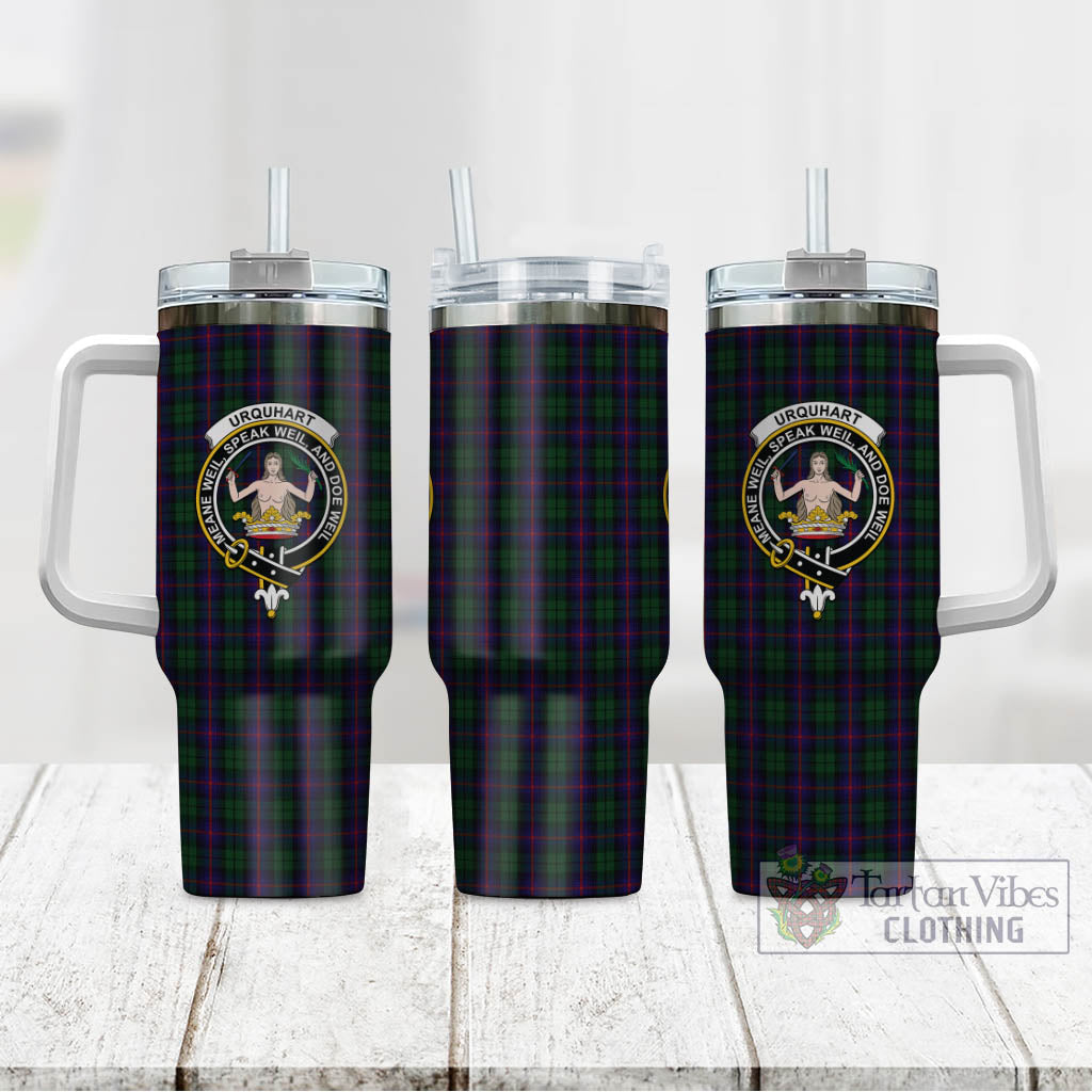Tartan Vibes Clothing Urquhart Tartan and Family Crest Tumbler with Handle