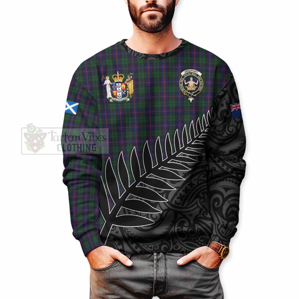 Tartan Vibes Clothing Urquhart Crest Tartan Sweatshirt with New Zealand Silver Fern Half Style