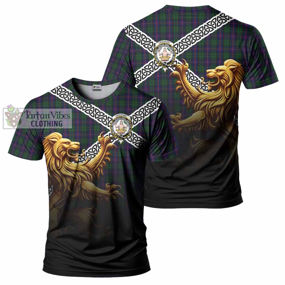 Tartan Vibes Clothing Urquhart Crest Tartan T-Shirt with Golden Lion Emblem Celtic Style