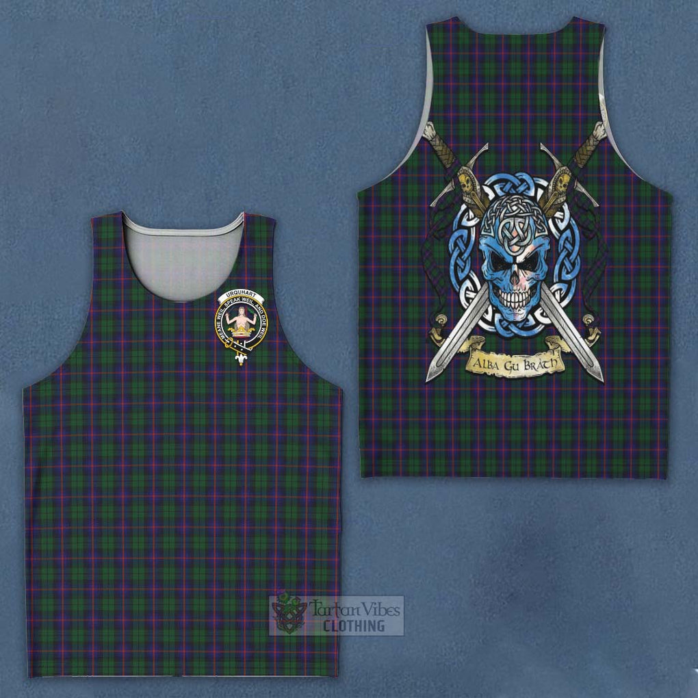 Tartan Vibes Clothing Urquhart Tartan Men's Tank Top with Family Crest Celtic Skull Style