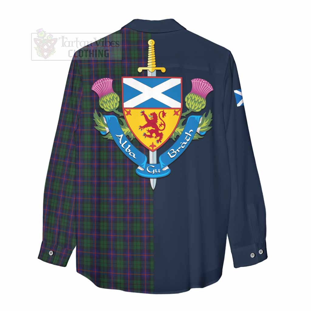 Tartan Vibes Clothing Urquhart Tartan Women's Casual Shirt Alba with Scottish Lion Royal Arm Half Style