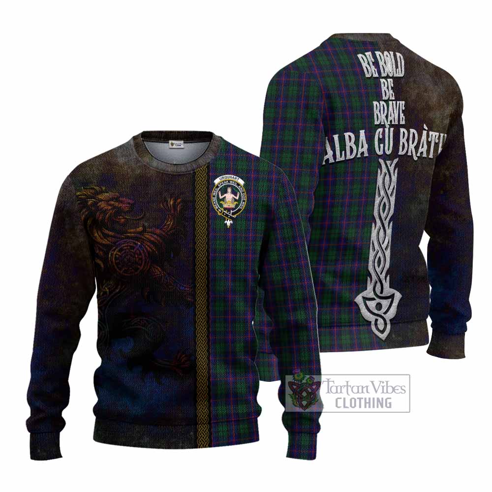 Tartan Vibes Clothing Urquhart Tartan Family Crest Knitted Sweater Alba Gu Brath Be Brave Lion Ancient Style