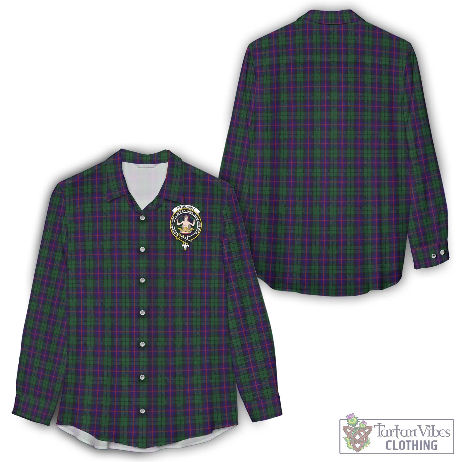 Tartan Vibes Clothing Urquhart Tartan Womens Casual Shirt with Family Crest