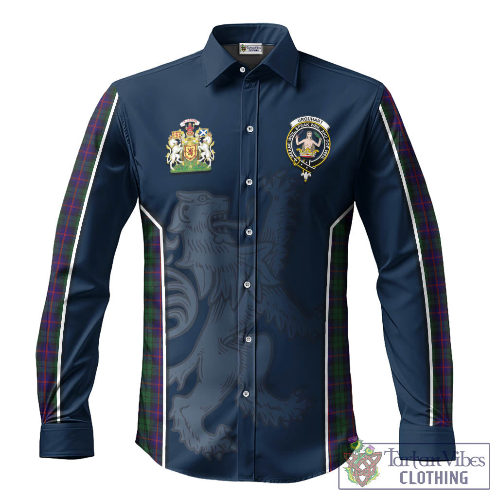 Urquhart Tartan Long Sleeve Button Up Shirt with Family Crest and Lion Rampant Vibes Sport Style
