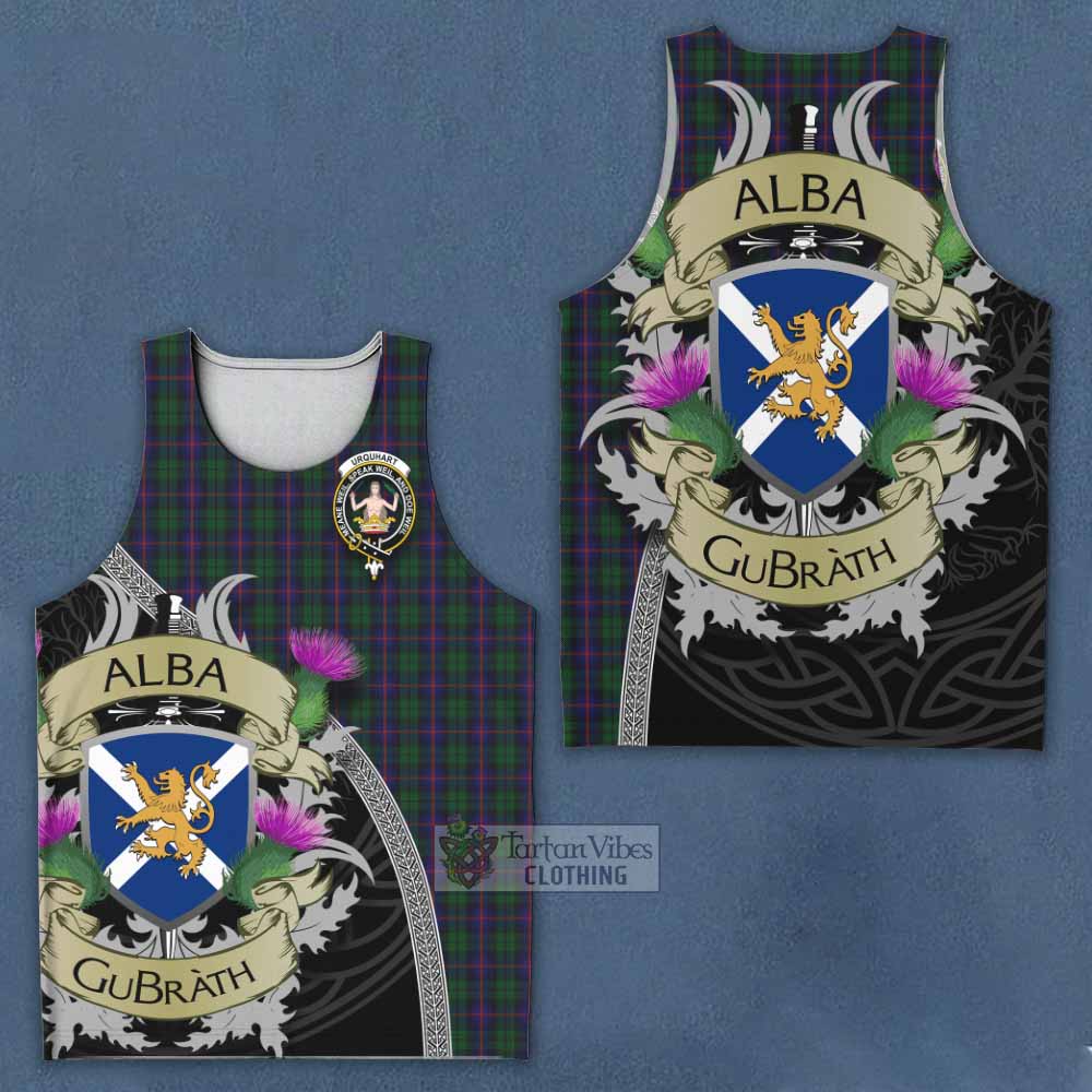 Tartan Vibes Clothing Urquhart Tartan Family Crest Men's Tank Top Lion Rampant Royal Thistle Shield Celtic Inspired