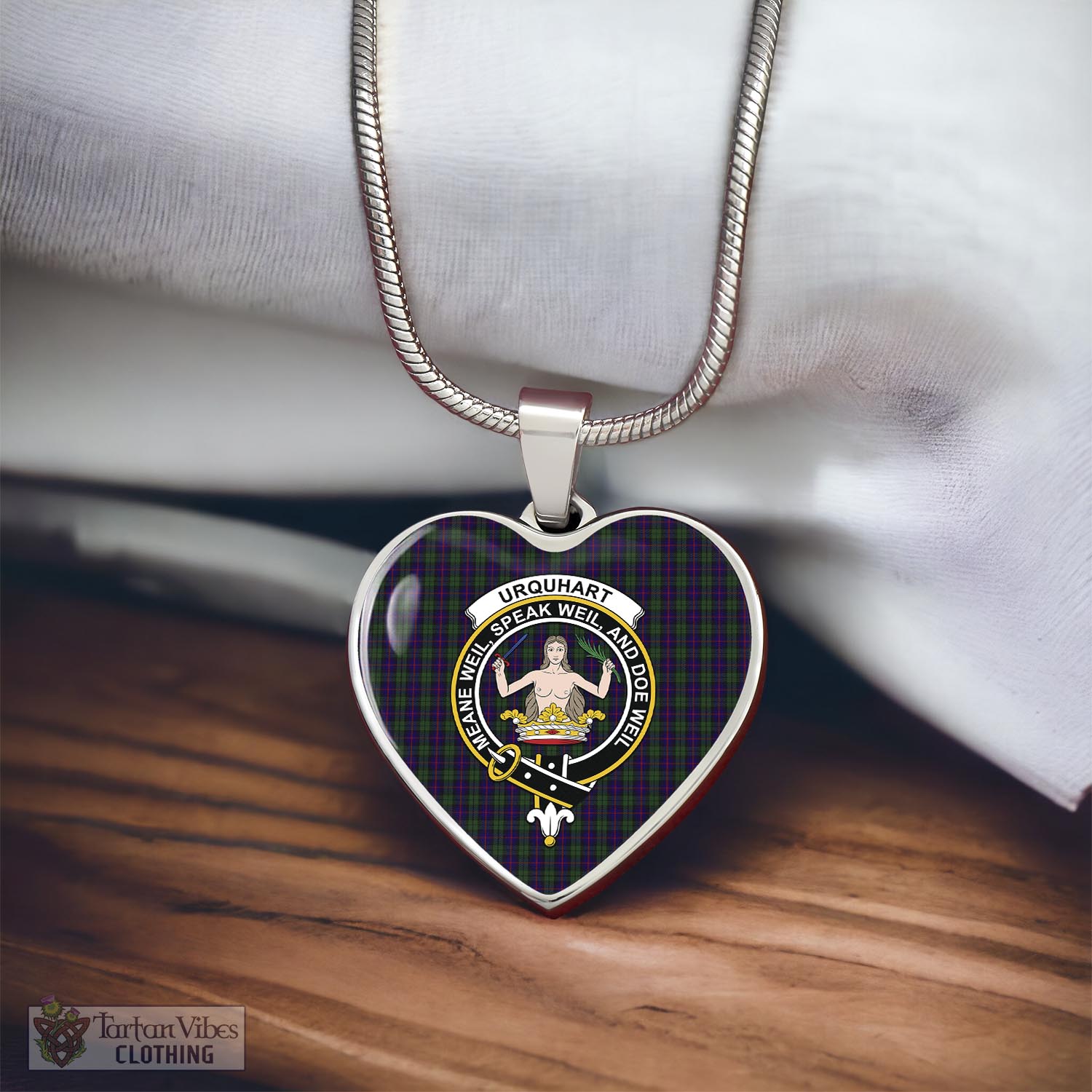 Tartan Vibes Clothing Urquhart Tartan Heart Necklace with Family Crest