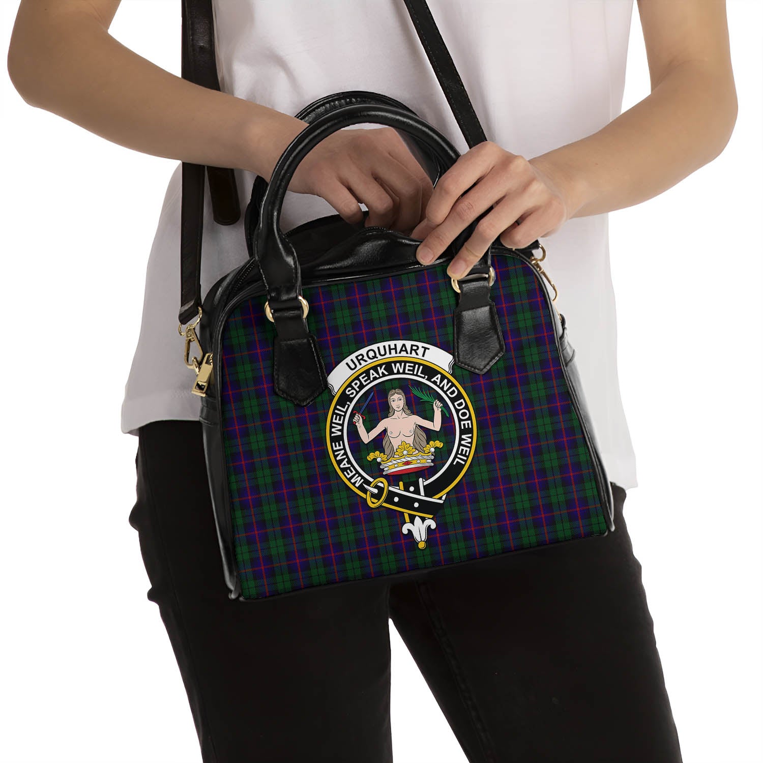 Urquhart Tartan Shoulder Handbags with Family Crest - Tartanvibesclothing