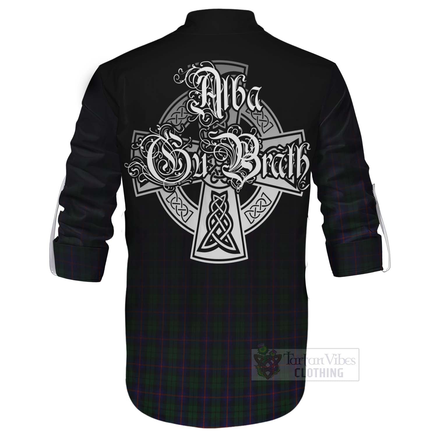 Tartan Vibes Clothing Urquhart Tartan Ghillie Kilt Shirt Featuring Alba Gu Brath Family Crest Celtic Inspired