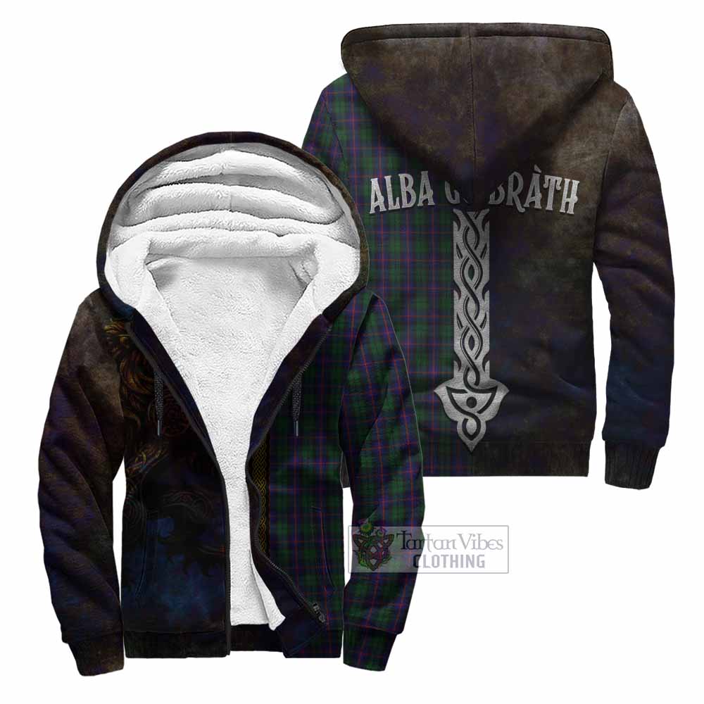 Tartan Vibes Clothing Urquhart Tartan Family Crest Sherpa Hoodie Alba Gu Brath Be Brave Lion Ancient Style