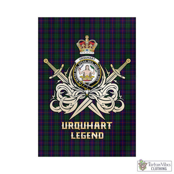 Urquhart Tartan Garden Flag with Clan Crest and the Golden Sword of Courageous Legacy