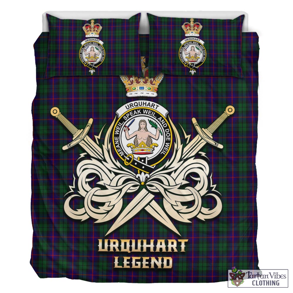 Tartan Vibes Clothing Urquhart Tartan Bedding Set with Clan Crest and the Golden Sword of Courageous Legacy
