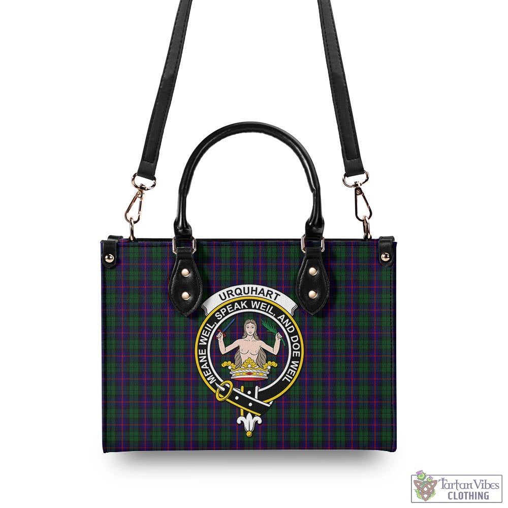 Tartan Vibes Clothing Urquhart Tartan Luxury Leather Handbags with Family Crest