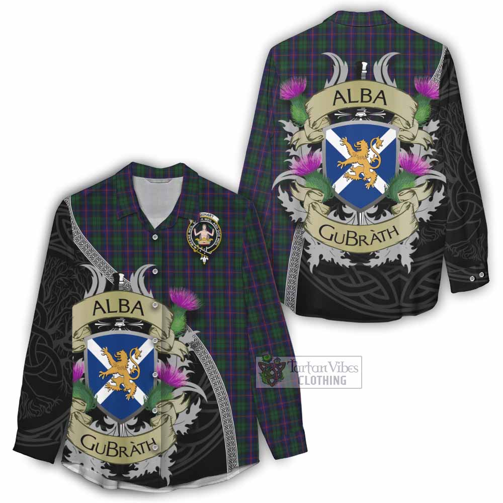Tartan Vibes Clothing Urquhart Tartan Family Crest Women's Casual Shirt Lion Rampant Royal Thistle Shield Celtic Inspired